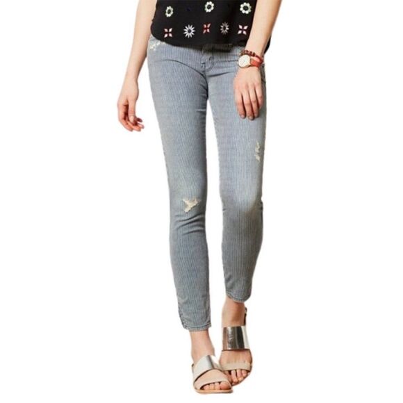 Joe’s Zip Ankle Chelsea Striped Factory Distressed Cropped Jeans Boho Casual - Picture 1 of 12